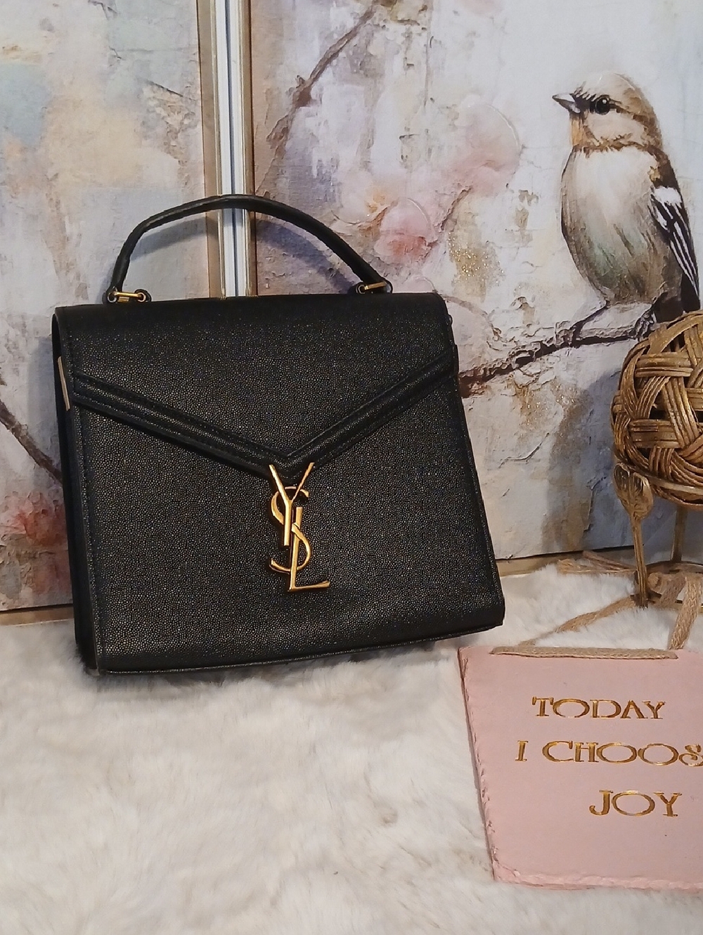 Saint Laurent Black Top-Handle Satchel with Gold YSL Monogram Lock - Picture 2 of 12